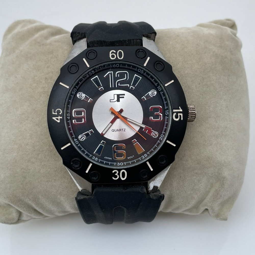 JF J Ferrar Men Watch Black Rubber Band Analog Wrist Watch - Picture 3 of 11